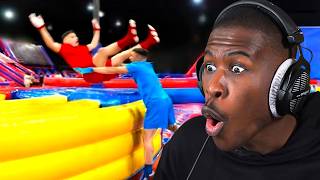 Reacting to WWE MOVES AT THE INFLATABLE PARK 2 😱 [upl. by Ilime266]