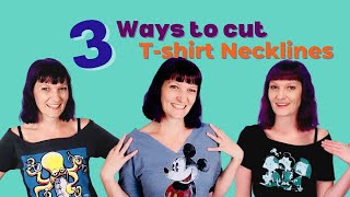 T Shirt Cutting Tutorial  Cut Necklines 3 Ways Boat Neck Vneck Off the Shoulder [upl. by Ranitta]