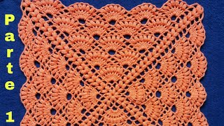 Cuadrado a CrochetPara Funda De Cojines TutorialParte 1 Con Aplicación de Puntos Garbanzos Puff😍 [upl. by Akirdnwahs]