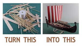 Viking Ship Drakkar Miniature  Popsicle amp Bamboo Sticks Tutorial [upl. by Troc]